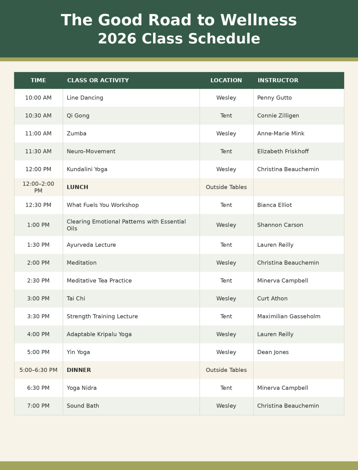 The Good Road To Wellness 2026 Schedule